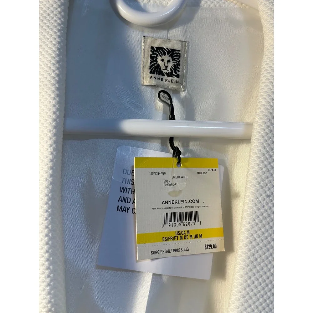 NWT, Anne Klein Women's Bright White Textured Open Front Shawl‎ Collar Blazer